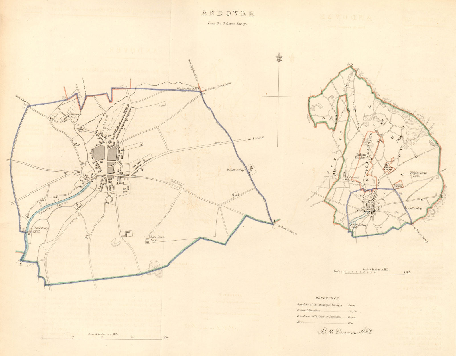 ANDOVER borough/town plan. BOUNDARY COMMISSION. Hampshire. DAWSON 1837 old map